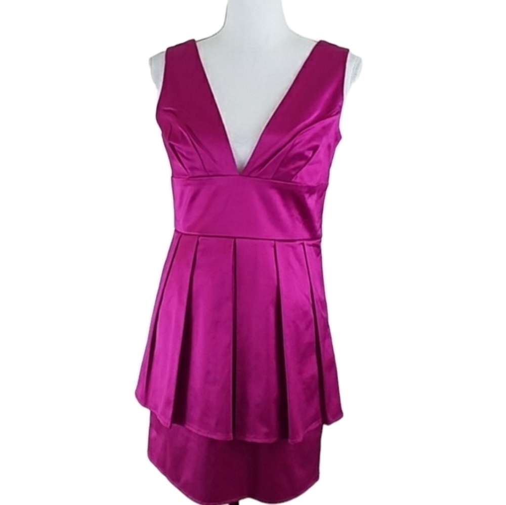 Blaque Label~Size M~Magenta Satin Pleat Mini Dress